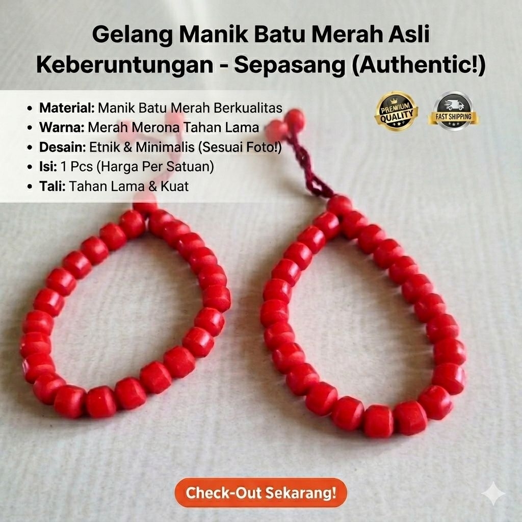 gelang red marjan  size 8 mm marjan jarhab