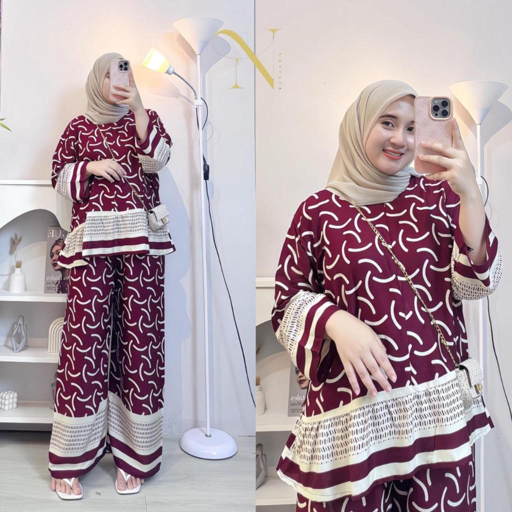 NAYYARA - Setelan rayon wanita harian piyama baju celana kekian terbaru - RAFELLA SET