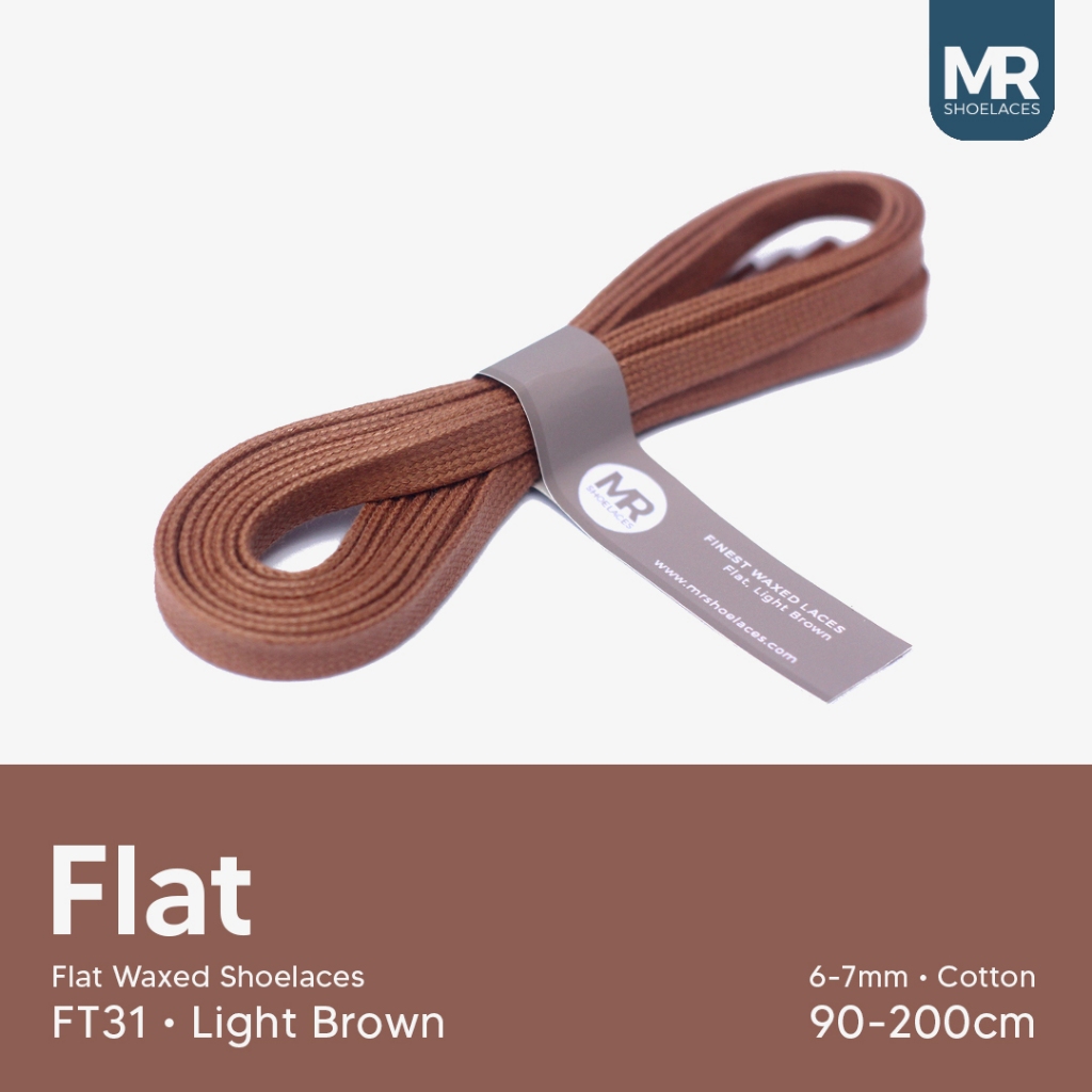 MR Shoelaces FT31 Light Brown (Coklat Muda) - Tali Sepatu Lilin Gepeng (Flat) 6-7mm 80cm 90cm 100cm 