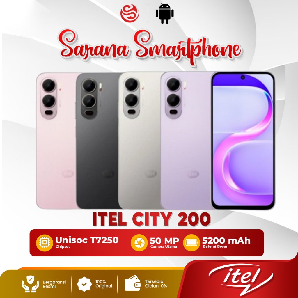 itel City 200 4/128 NFC HP Android 6.78 Inch 120Hz 50MP 5200mAh 18W Fast Charge Garansi Resmi