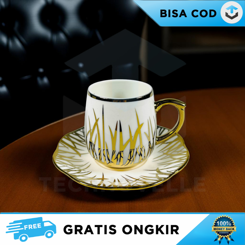 GELAS CANGKIR TEKO TEAPOT SET PIRING KERAMIK DESAIN CORAK NUANSA AESTHETIC CANTIK WARNA ELEGAN WADAH