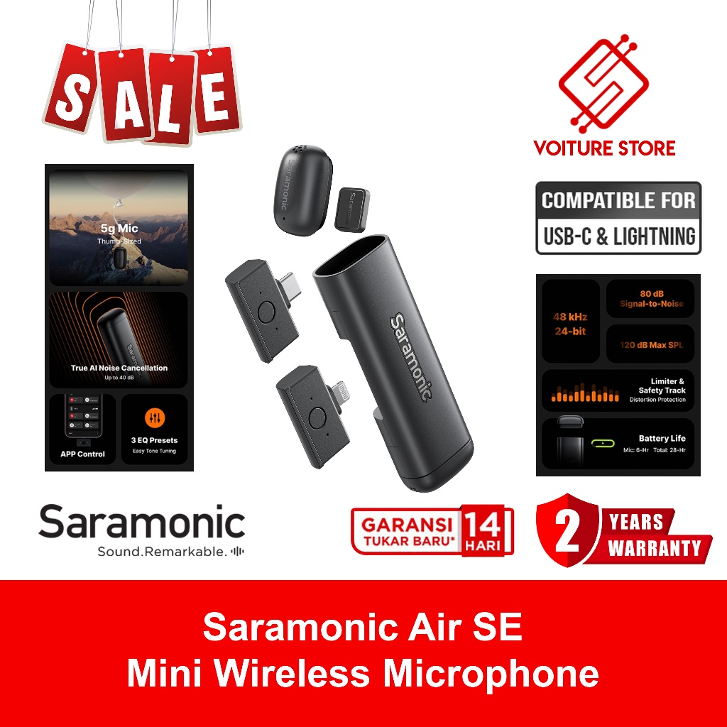 Saramonic Air SE Mic Wireless Clip On Magnetic Mikrofon Super Mini Vlog HP with Charging Case