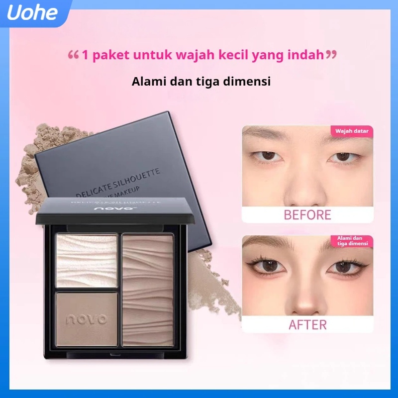 (READY&ORI)  Uohe NOVO Palette Contour & Highlighter 3 Warna - Peraut Hidung, Contour Hidung, Matte,