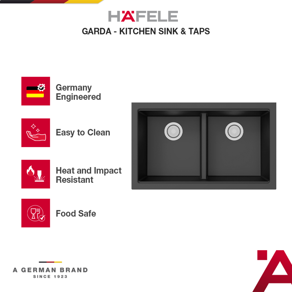 [NEW LAUNCH] Hafele Kitchen Granite Sink Garda Bak Cuci Piring Dapur 2 Bowl - Granit Quartz Tahan Pa