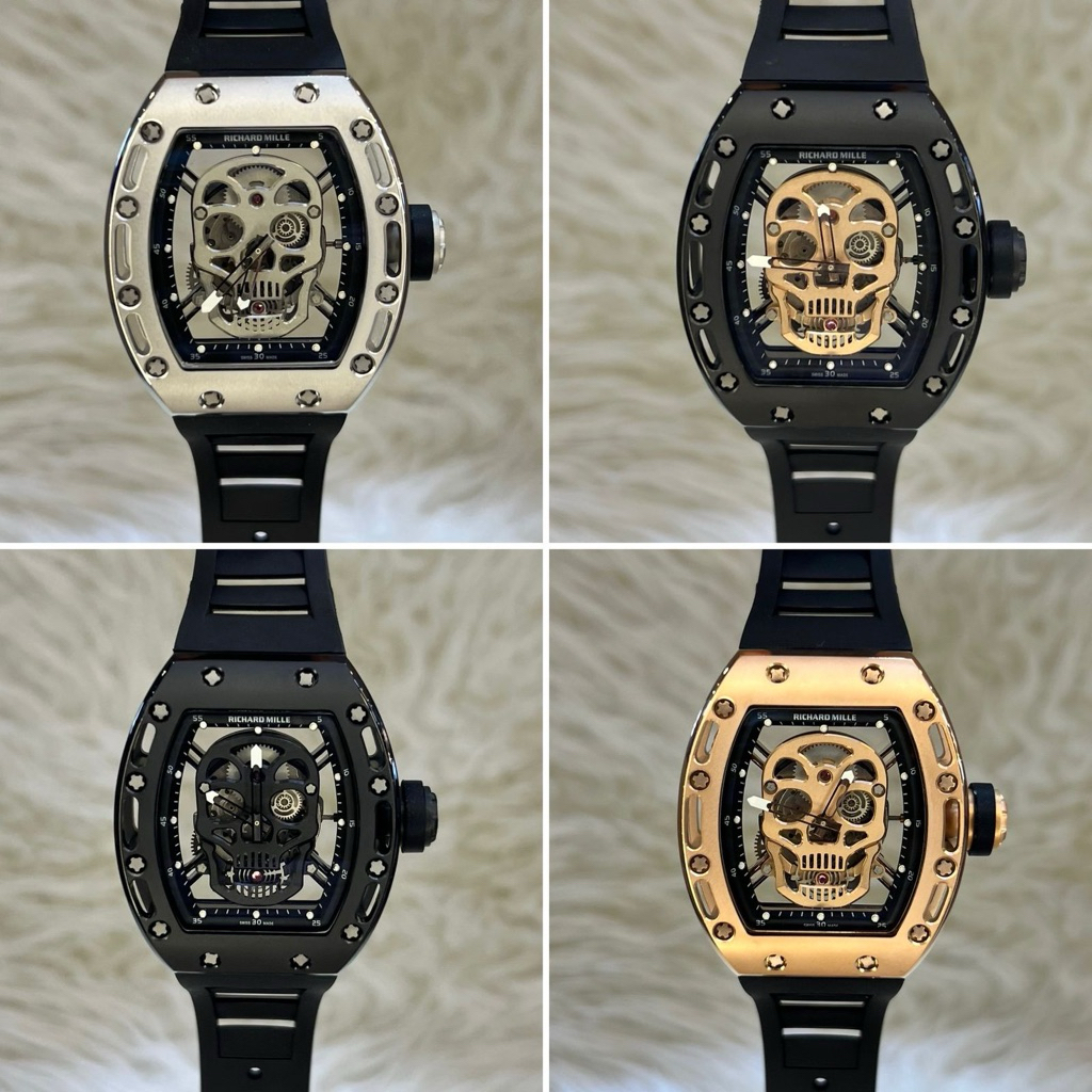 JAM TANGAN MEWAH MODEL RM 053 SKULL RUBBER STRAP