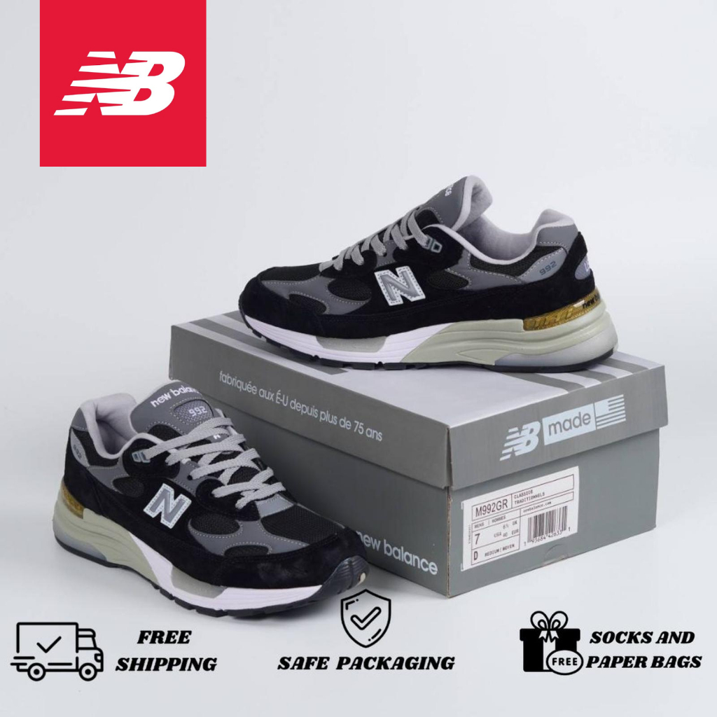 Sepatu New Balance 992 Black White Grey Original Pria Wanita NB 992 Premium Sneakers Import