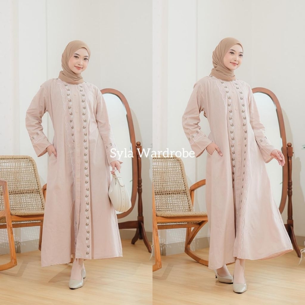 Syla wardrobe Fatimaa Gamis Abaya Muslimah Bahan Katun Linen Premium