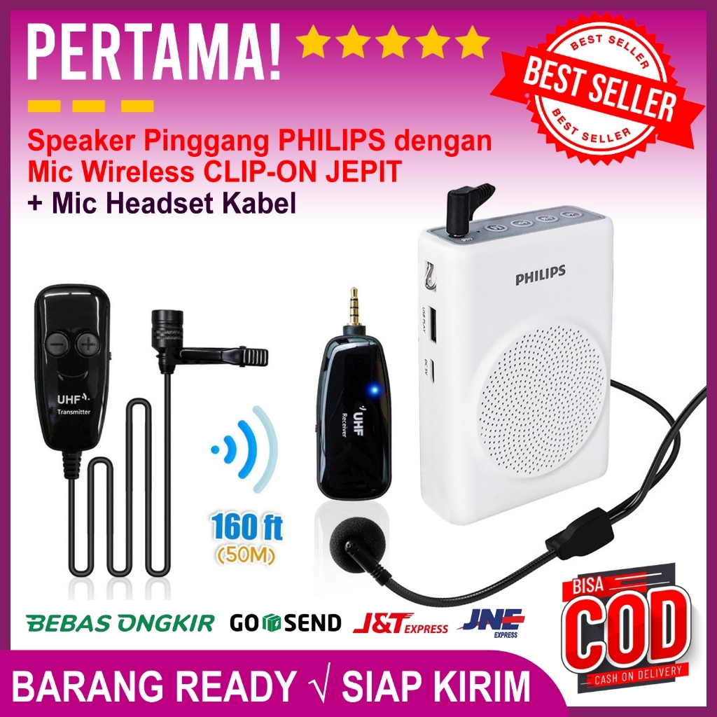 PHILIPS SBM507 Speaker Pinggang Bluetooth Mic Wireless Clip-On + Mic Headset Kabel