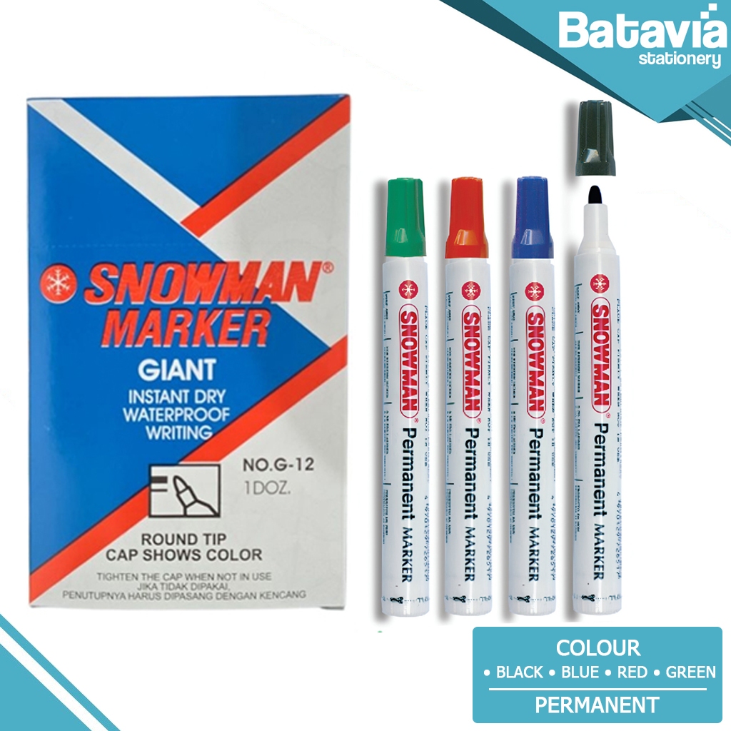 SPIDOL SNOWMAN G-12 PERMANEN 1 LUSIN ( 12 PCS ) HITAM | BIRU | MERAH | HIJAU
