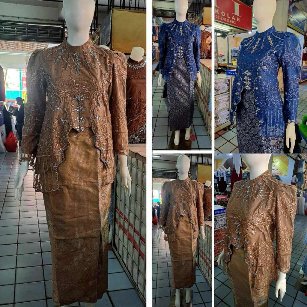 SET SETELAN KEBAYA SONGKET DEWASA BAHAN BROKAT MIX PAYET