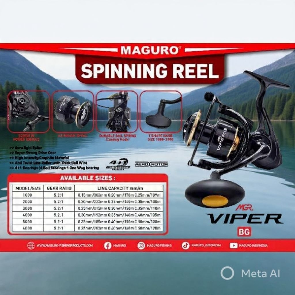 Maguro VIPER reel terbaru 2026, SB/BG/BR, dengan variasi ukuran 1000/2000/3000/4000/5000/6000