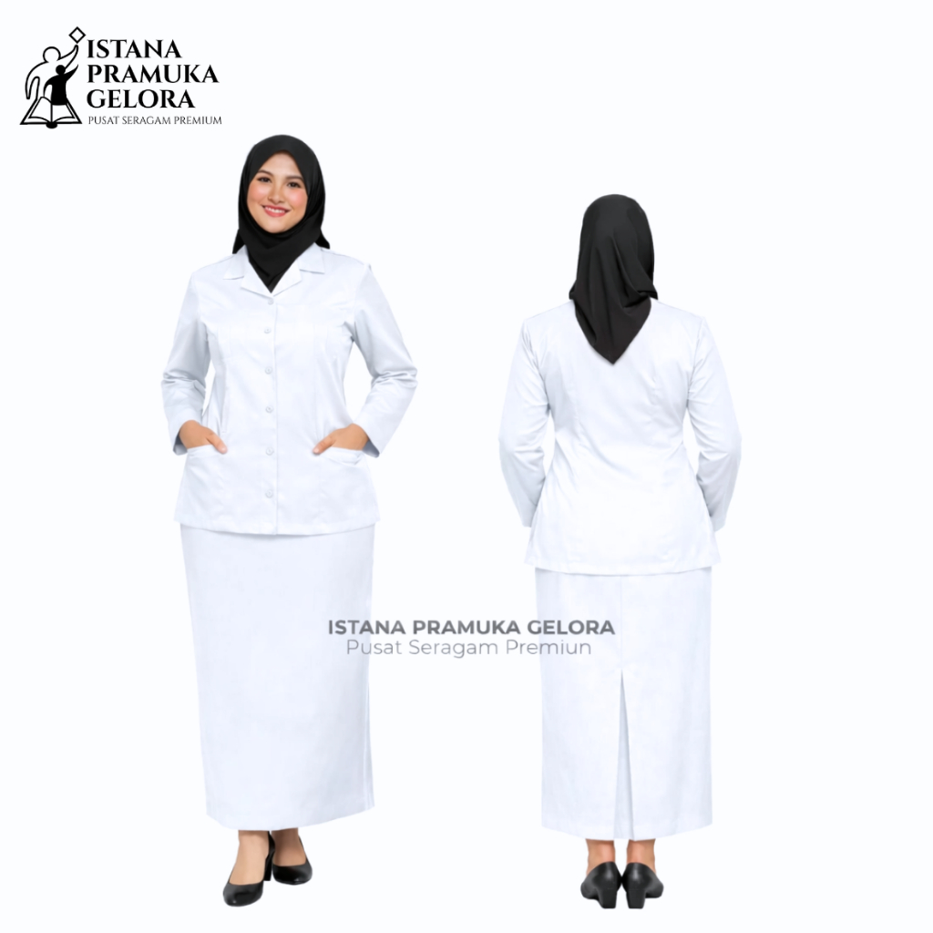 (PREMIUM) Seragam Perawat  Setelan Baju Lengan Panjang + Rok Panjang / Baju Dinas Cewek / Perempuan 