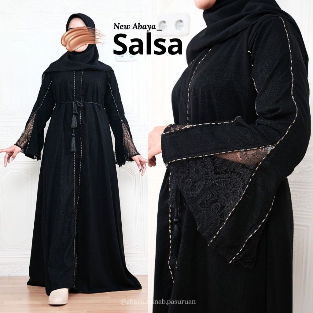 New abaya salsa gamis arab saudi hitam ziper mewah