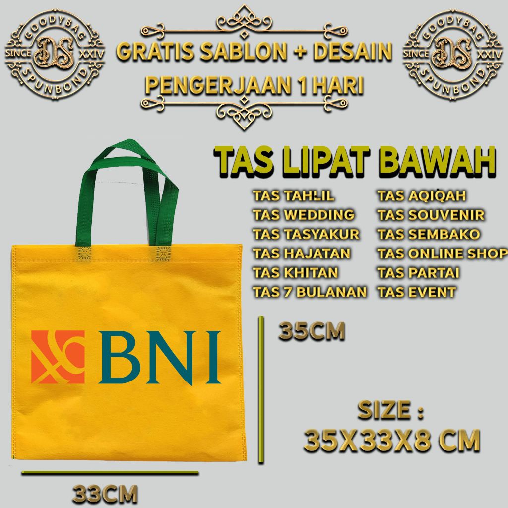 35x33x8 tas lipat bawah / tas sablon / tas custom / tas spunbond / tas press / tas totebag / tas god