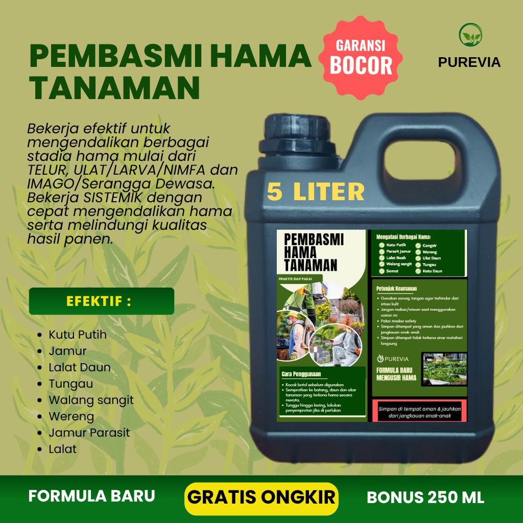 Obat Hama Tanaman Sayur Hidroponik Buah Hias | Kutu Daun | Semut | Ulat 5 LITER FREE 250 ml
