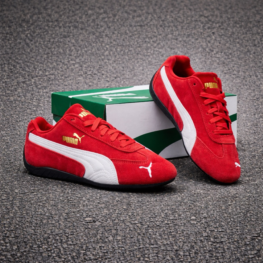 Sepatu Unisex speed cat merah-putih (100%BARU)