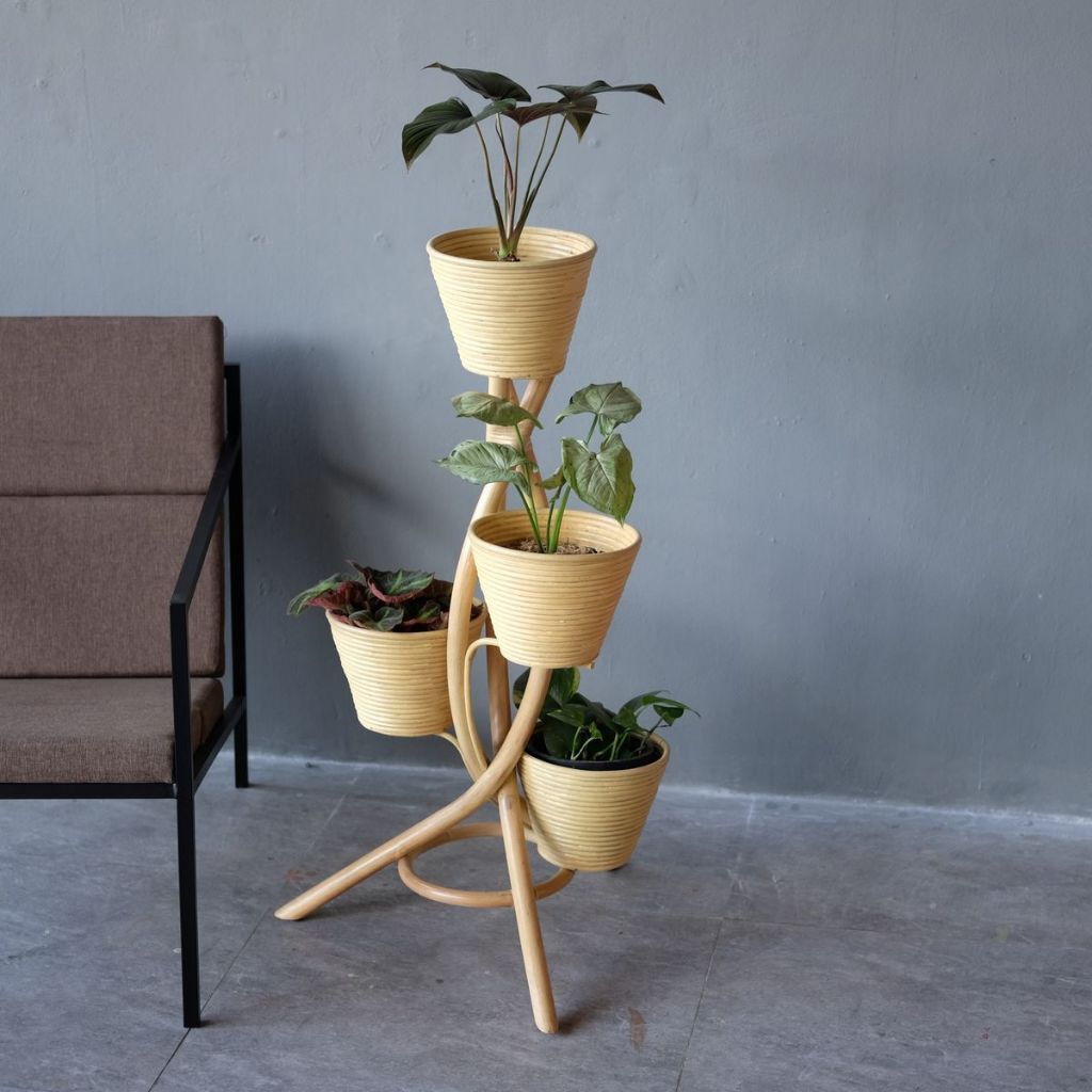 pot susun 3 rotan alami aesthetic minimalis natural/ standing pot rotan/ pot homedeco/pot bunga