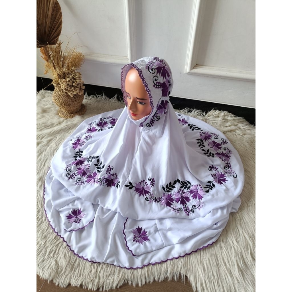 (COD) MUKENA BORDIR POLINO SILK GRADE AAA PREMIUM TERUSAN/LAJURAN DEWASA | MUKENA SANTRI PONDOK