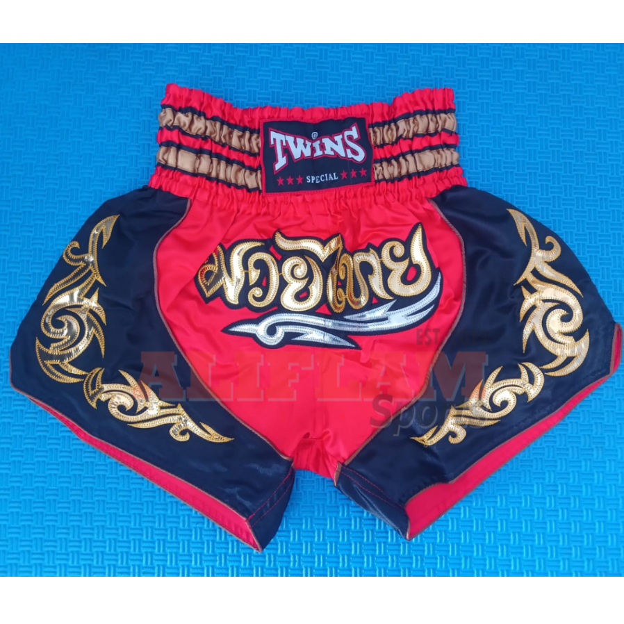 Celana Muaythai TWINS Boxing Pants Muay Thai Shortpants RED BLACK GOLD Thai Boxing
