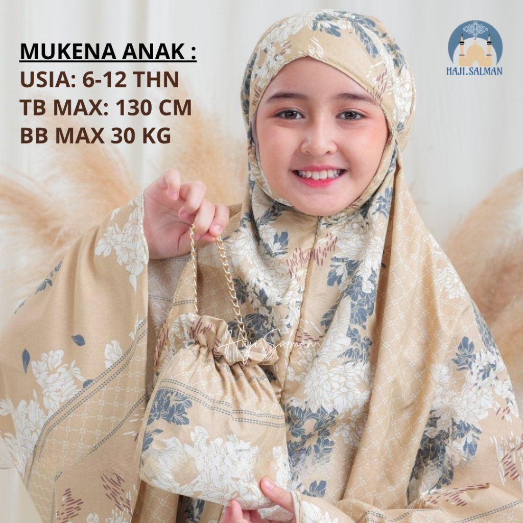 HAJI.SALMAN MUKENA ANAK AZURA HASYA 2IN1 RESLETING TRAVEL KATUN MOTIF