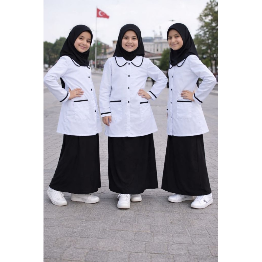 Baju Hitam Putih Anak Perempuan Muslim TK SD Lucu