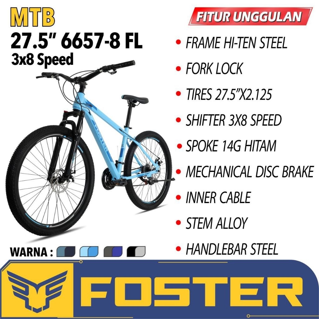 PROMO SEPEDA GUNUNG MTB 27,5 / 27.5 / 24 / 26 INCH FOSTER 6657-8 FL BY PACIFIC FORK LOCK SUMAX AT 65