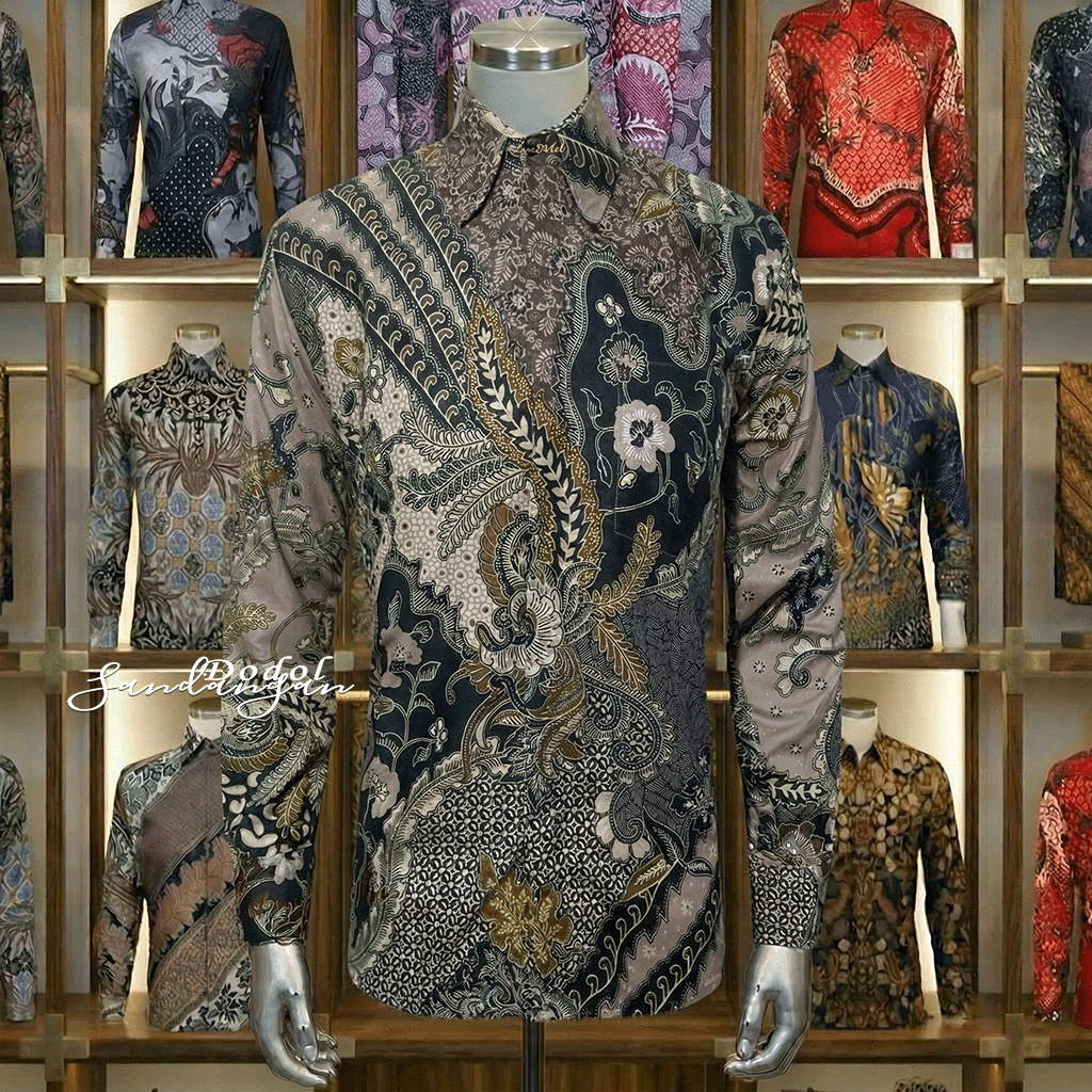 Kemeja Batik Pria Seragaman Lengan Panjang dan Pendek Warna Coklat Susu