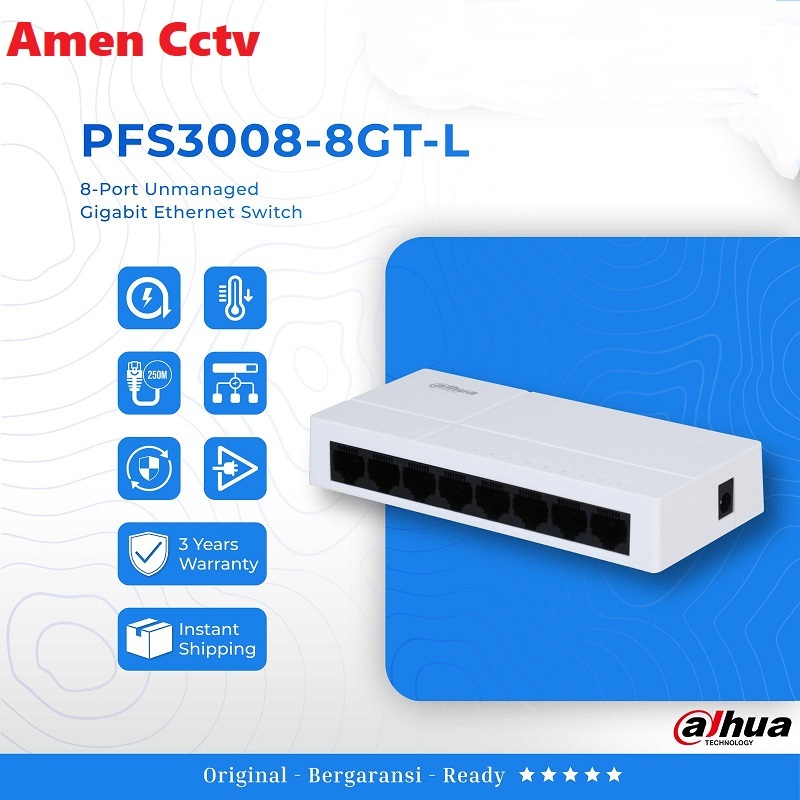 Switch Hub Dahua 8 Port DAHUA PFS3008-8GT-L 8 Port Unmanaged Gigabit Switch Original
