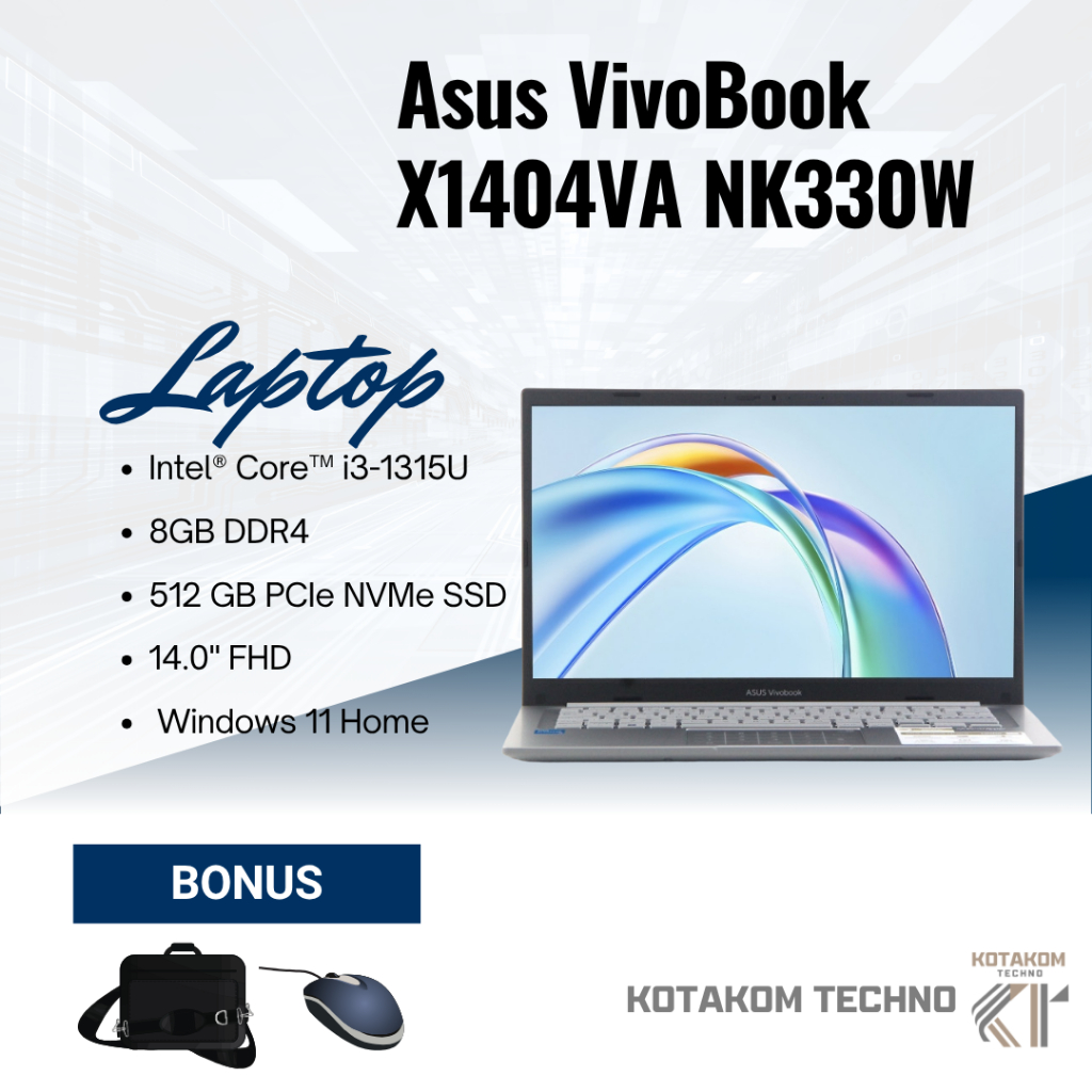 ASUS VivoBook X1404VA-NK330W i3 Gen 13 RAM 8GB SSD 512GB Laptop Murah Kencang 2025 Siap Pakai
