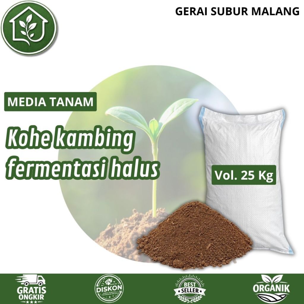 GERAI SUBUR MALANG Pupuk Kandang Kambing Fermentasi 1 Karung Uk. 25 Kg Netto: 10 Kg / Pupuk Organik