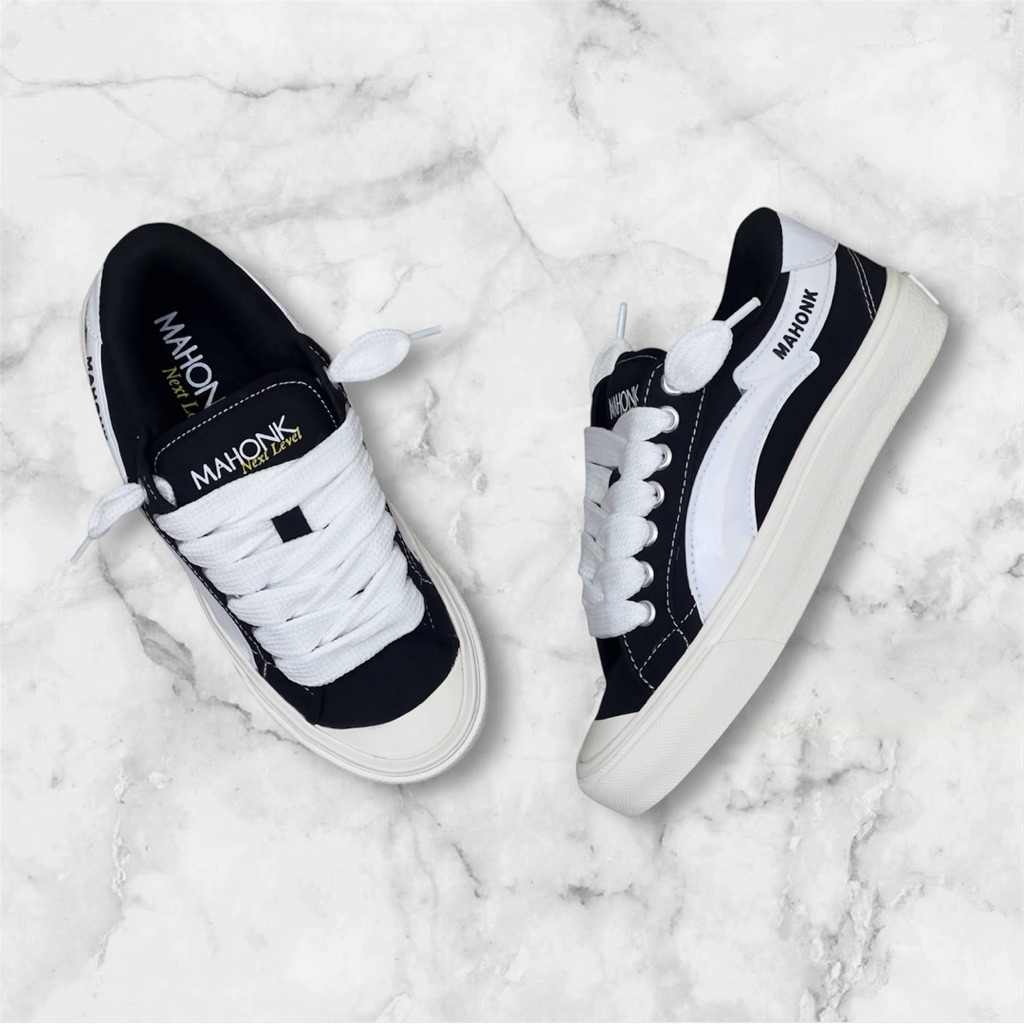 SEPATU MAHONK BLACK WHITE *Sepatu Gemuk Hitam Putih // Sepatu Sneakers Ootd tranding Pria wanita