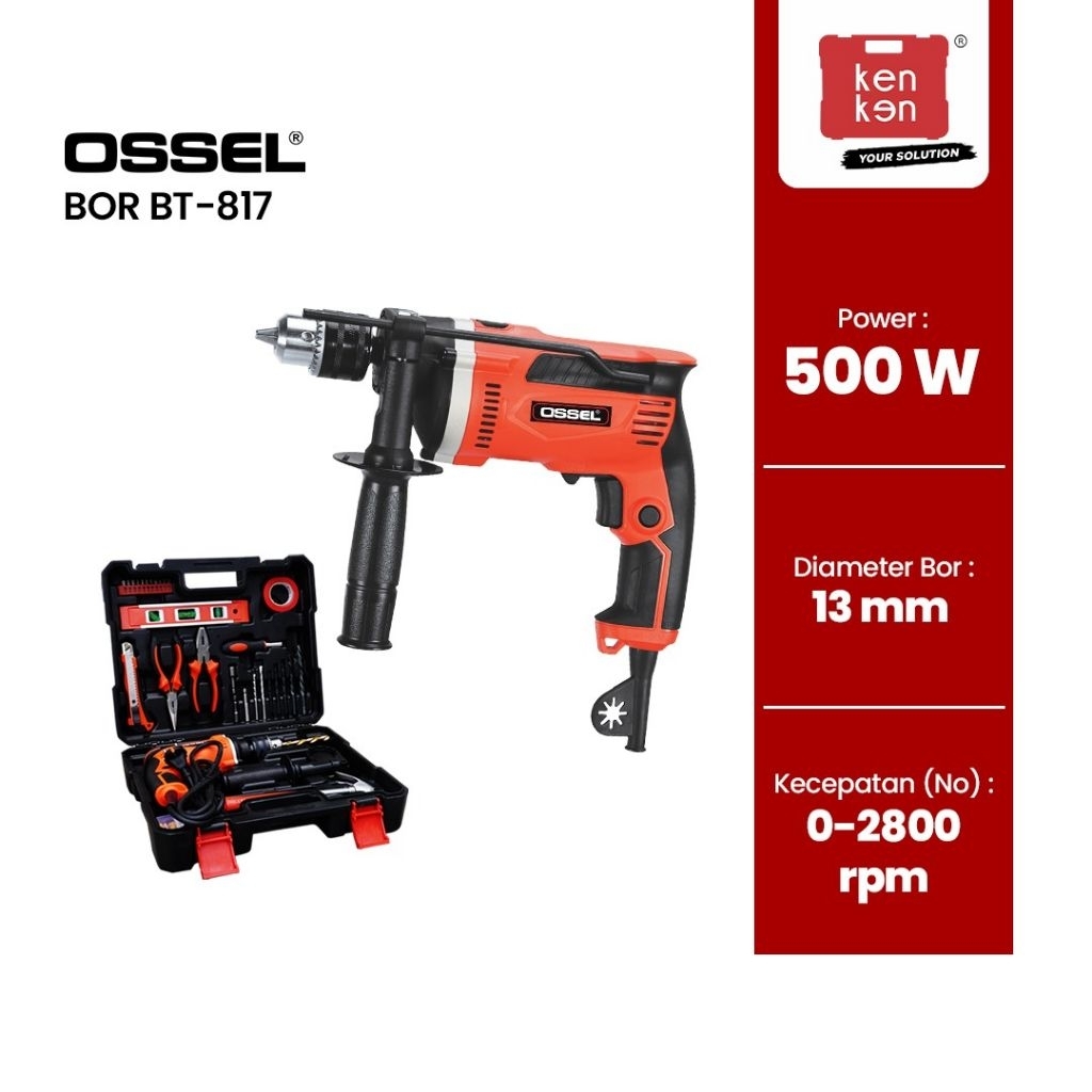 OSSEL- Bor Listrik set 13mm Koper Bor tangan Bt817 Ossel