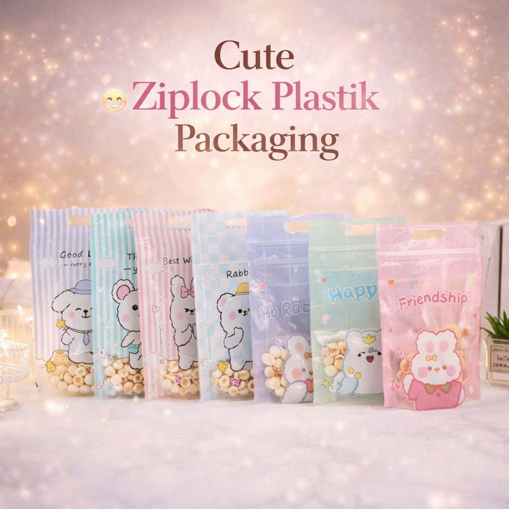 50 Lembar Plastik Snack Ziplock Motif Lucu Standing Pouch Kemasan Cookies Permen