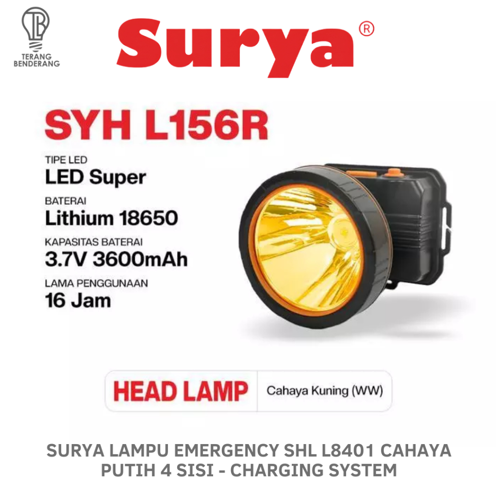 Senter Kepala Surya SYH L155R - Tahan Air, 3 Mode Cahaya, Tahan Hingga 16 Jam