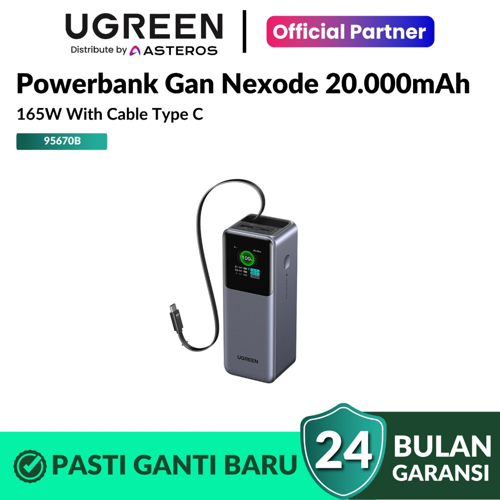 UGREEN POWERBANK BUILT-IN CABLE 165W 20000MAH 95670B