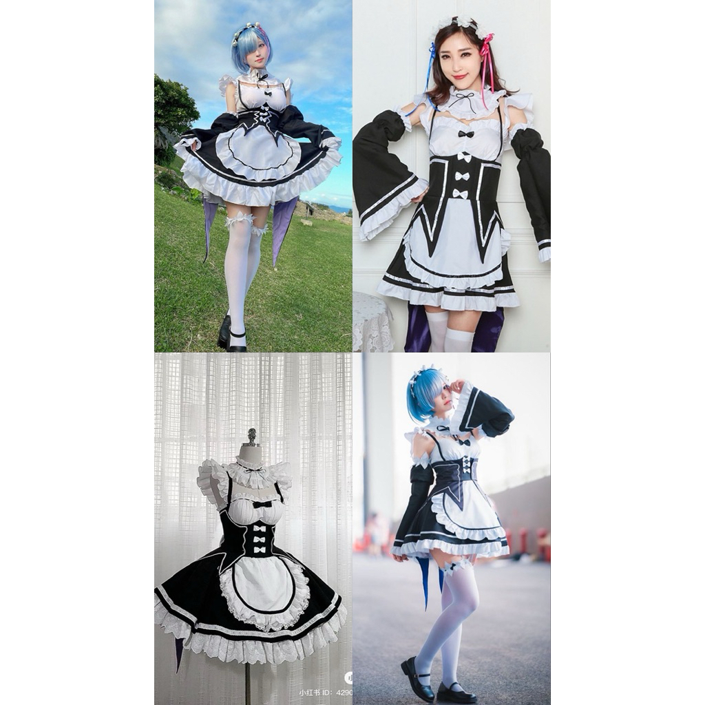 DRESS MINI COSPLAY COSTUME ANIME MAID KAWAII LOLITA REM REZERO STARTING LIFE IN ANOTHER WORLD JEPANG