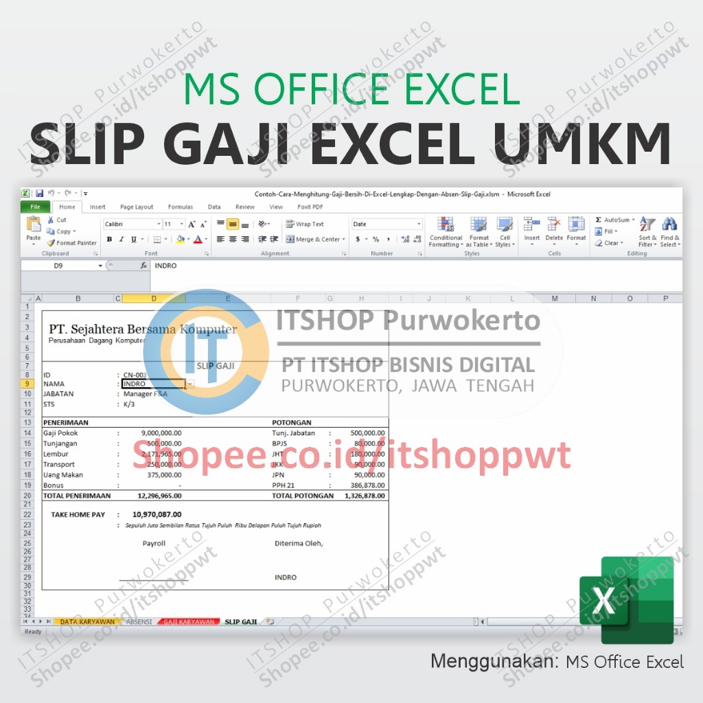 Slip Gaji Format Excel Untuk UMKM Siap Pakai, Edit dan Cetak