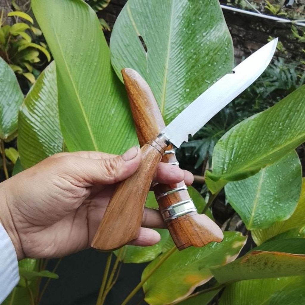 Pisau Dapur Baja 15 cm Kayu Jati Ukir Laduk Jati