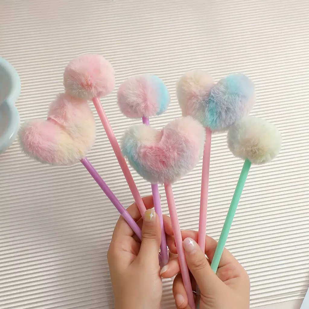 Pena Pom Pom Bulu Pen Bolpoin ATK Lucu Import Quality