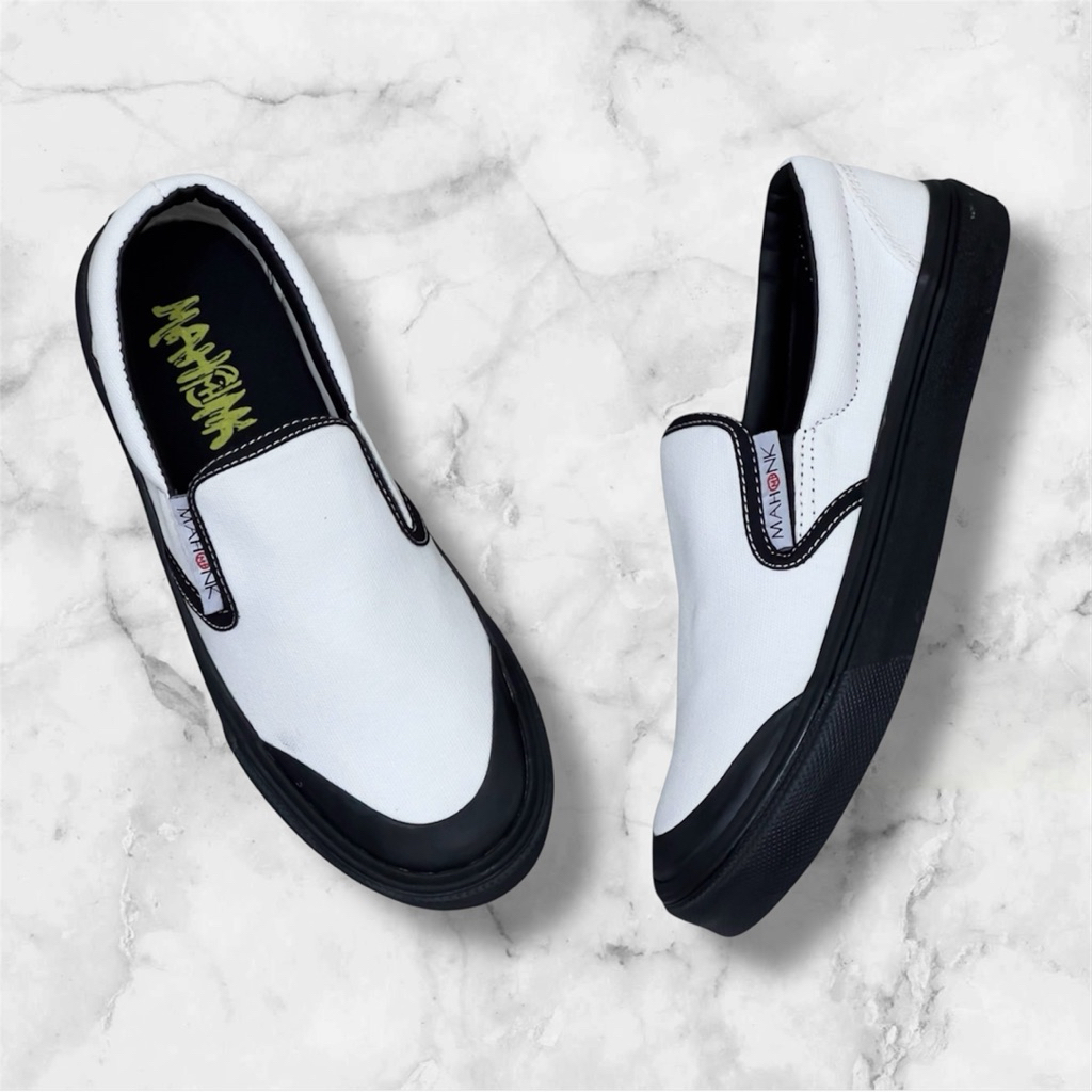 Sepatu Slip On Halfmoon Full Cream Black Original Brand Lokal