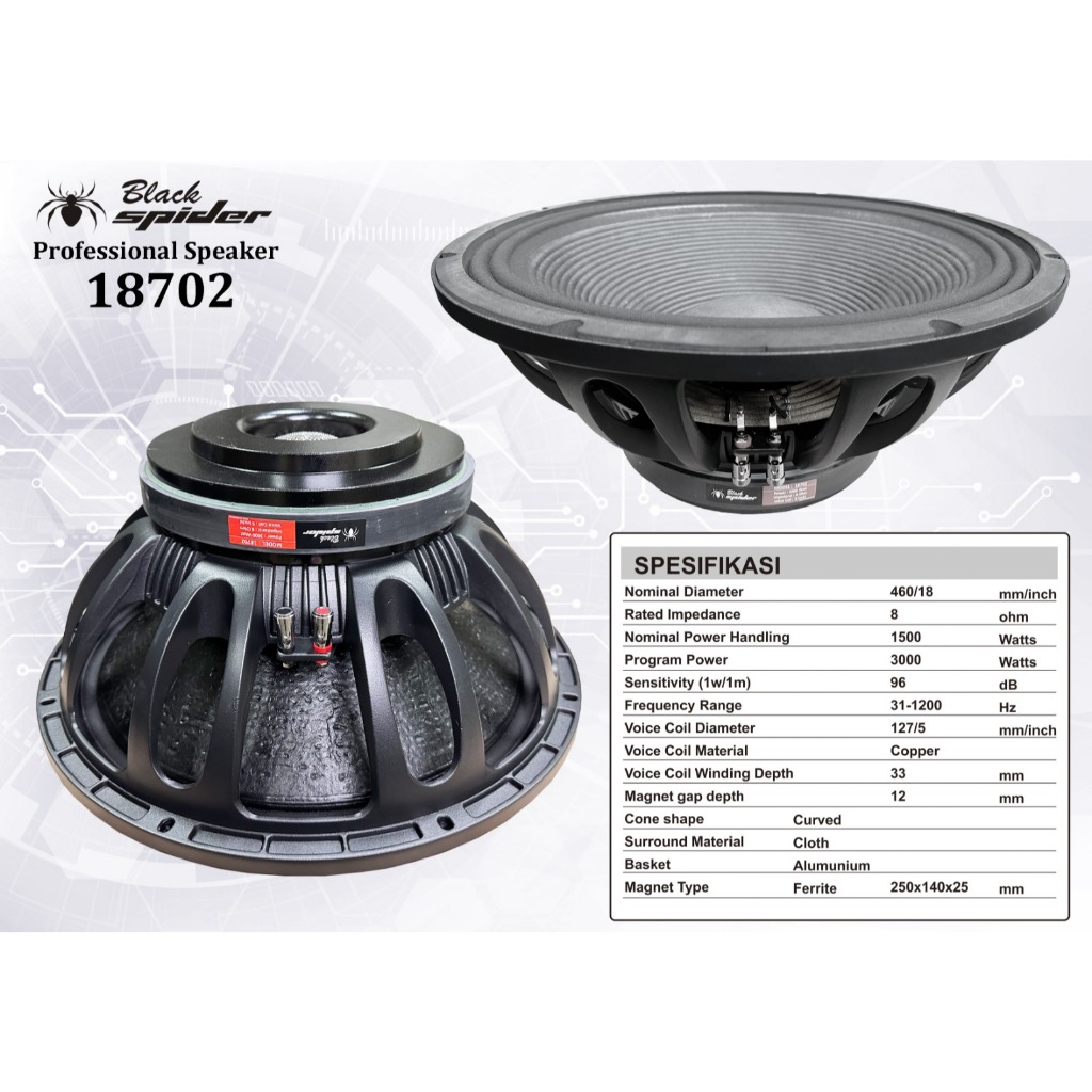 Speaker Komponen 18 Inch Black Spider 18702 Subwoofer Blackspider Voice Coil 5 Inch