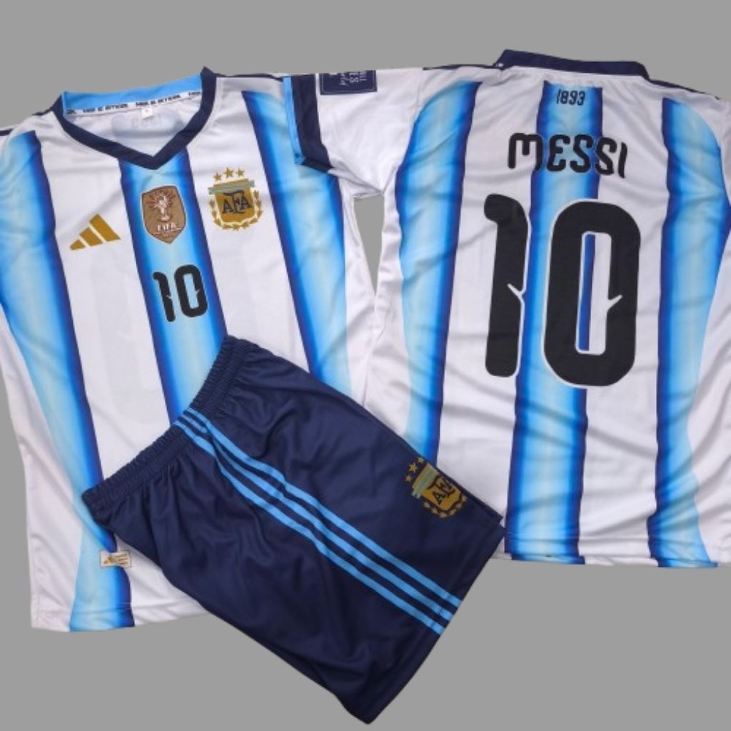 Setelan jersey argentina baju bola anak bisa cetak nama dan nomor