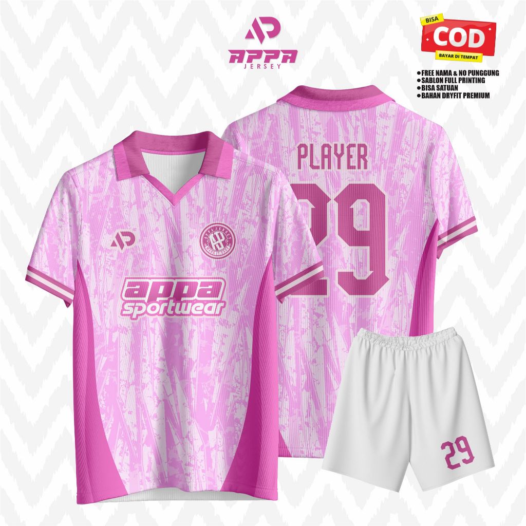Jersey Futsal Full Printing Pink Modern - Bisa Custom Nama & Nomor - Dryfit Setelan Jersey Bola Warn