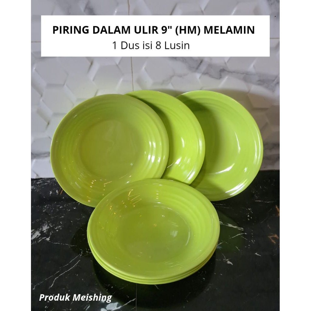 Piring Melamin Motif Dalam Ulir Isi 12 PCS - Piring Melamin Dalam Ulur Meising 9 Inch  - Piring Mela