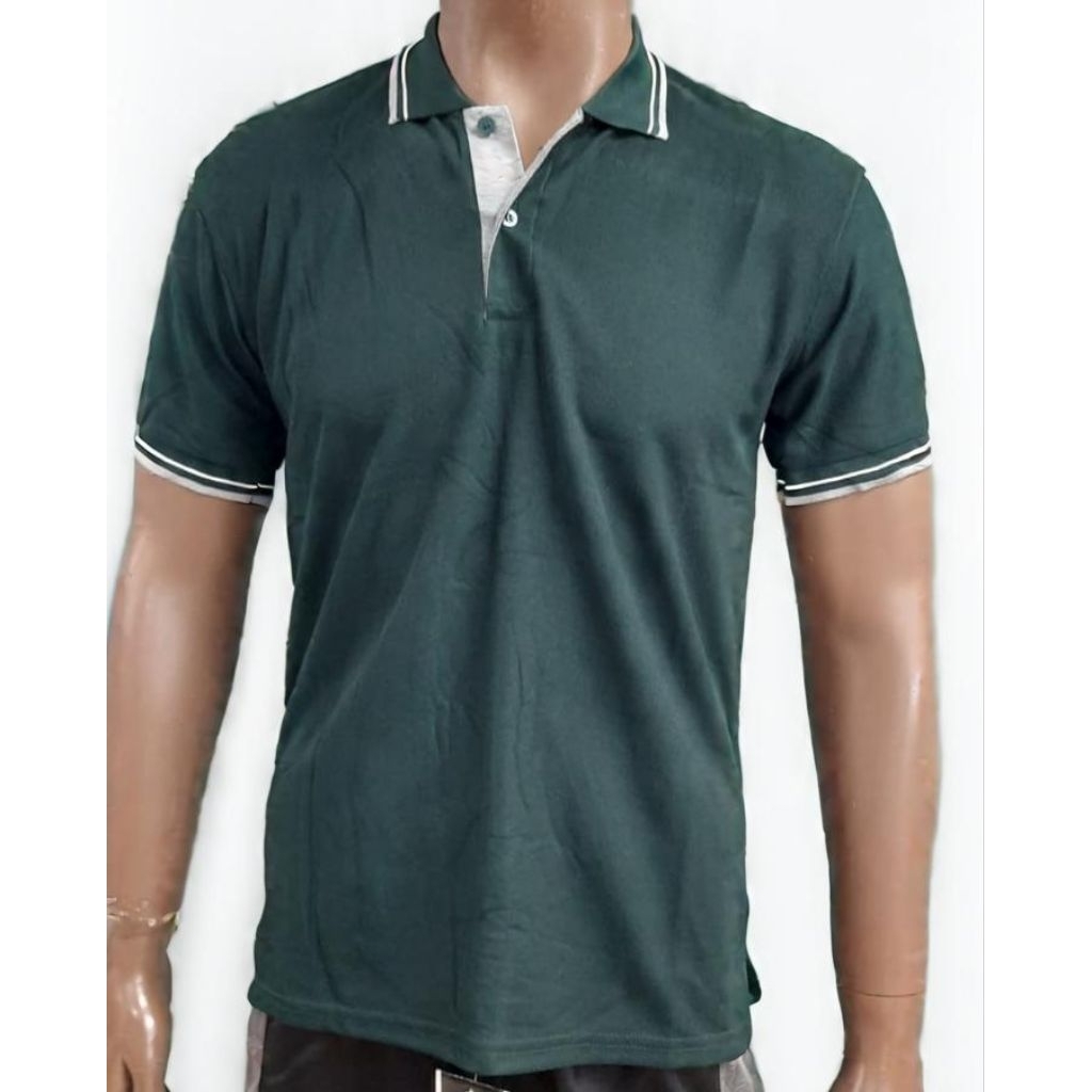 kaos kerah polos hijau botol list