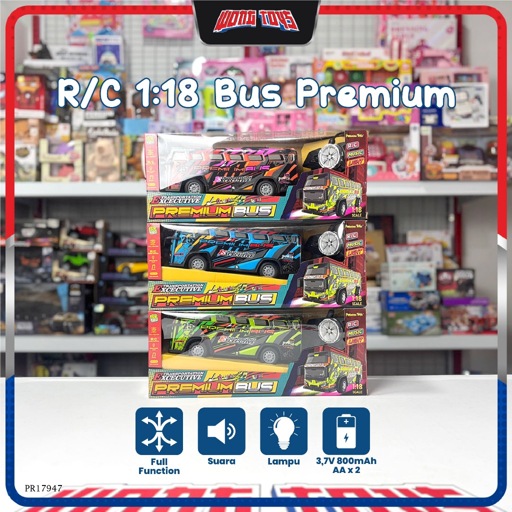 R/C 1:18 Bus Premium (PR17947) - Mainan Mobilan Remote Control Bus Bahan Fiber Lampu Telolet Premium