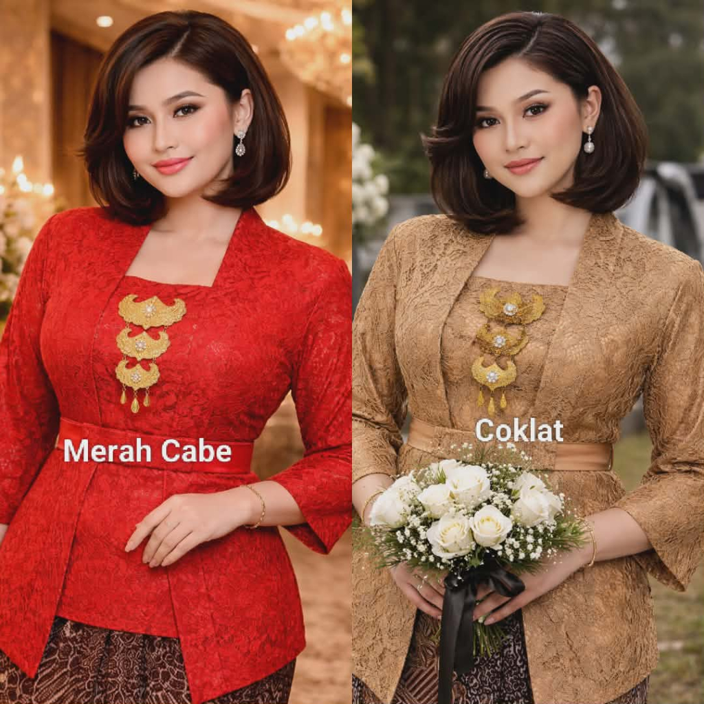 Kebaya Modern Medan COKLAT MOCCA LIMITED ATASAN KEBAYA KUTUBARU FREE OBI LENGAN 7/8 BAHAN BROKAT SEM