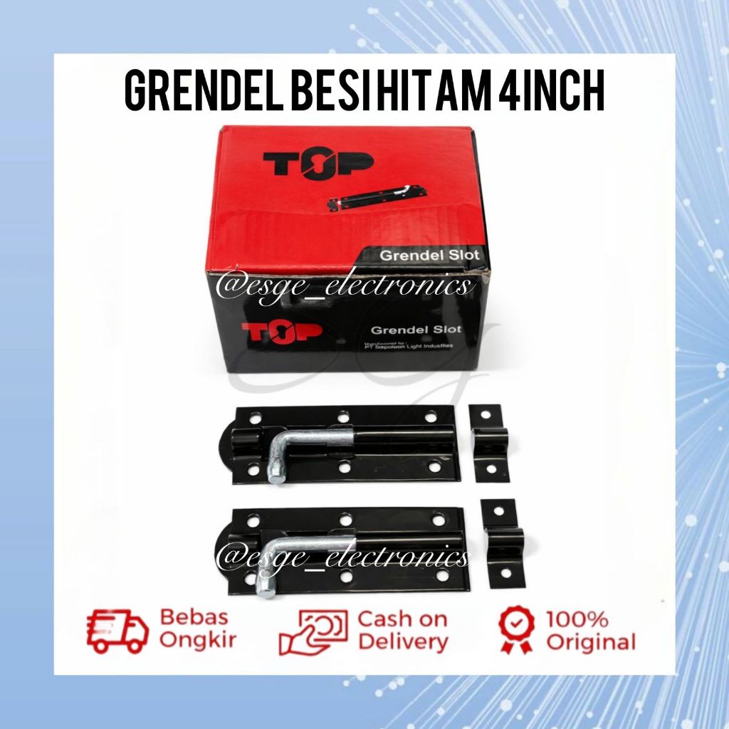 ORIGINAL GRENDEL BESI HITAM 4 INCH MEREK TOP GRENDEL SLOT BESI HITAM PINTU UKURAN 4INC