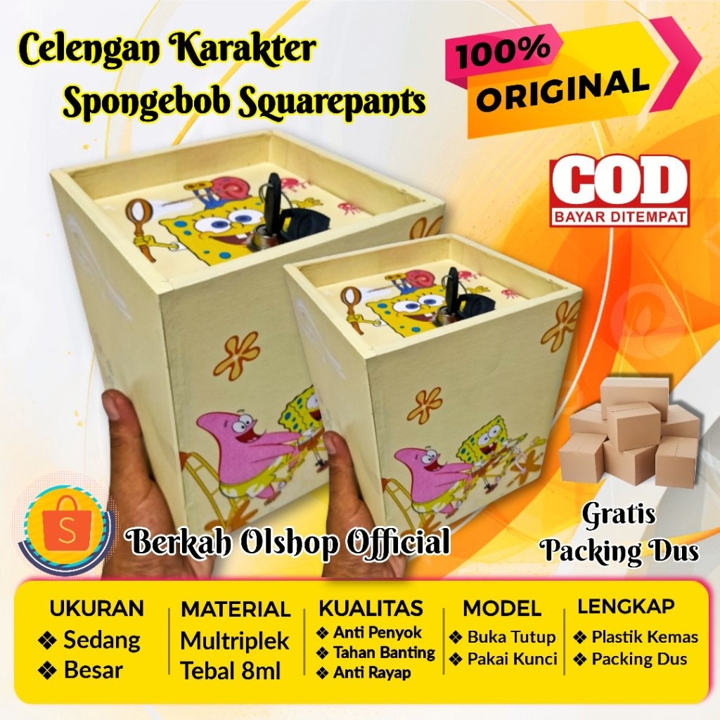Celengan Karakter Spongebob Besar (Pakai Kunci) - Celengan Kunci Gembok - Kado Ultah Anak - Celengan