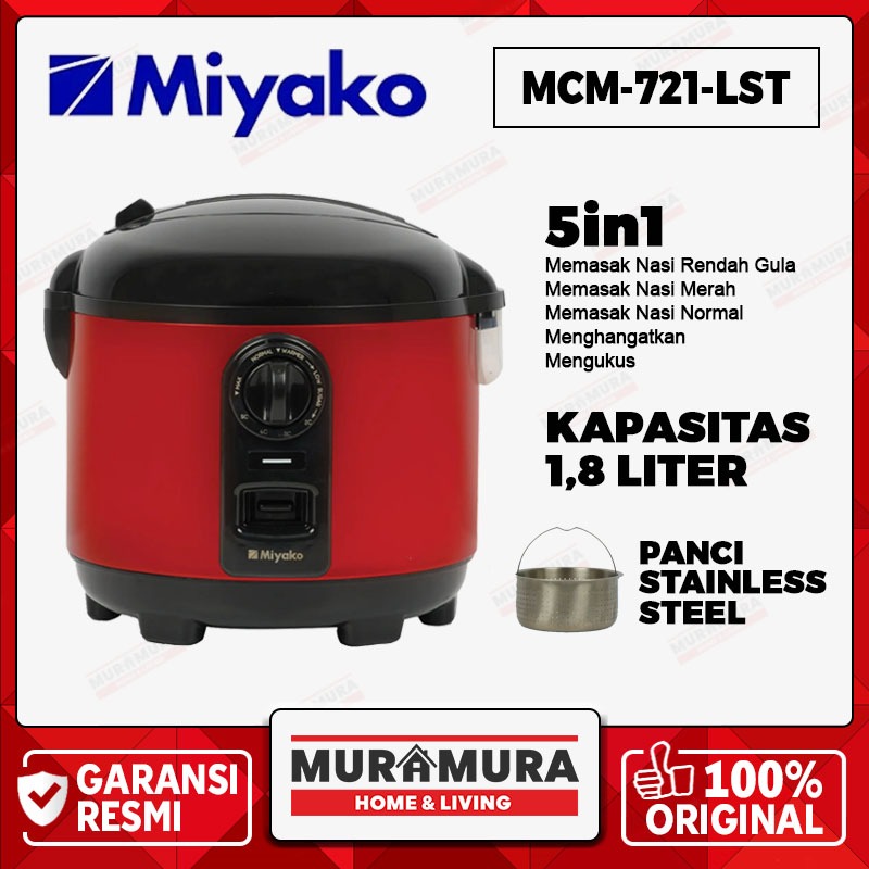 MIYAKO MCM-721-LST Rice Cooker Low Sugar Low Carbo 1,8 Liter 5in1 Rendah Gula